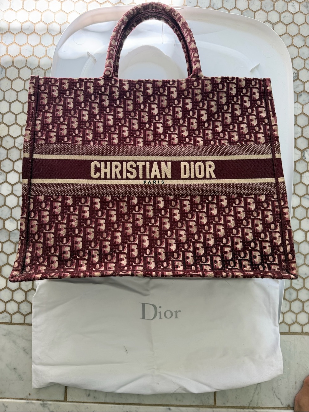 Dior Burgundy and Cream Book Tote